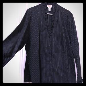 Black button down with silver and ruffle details